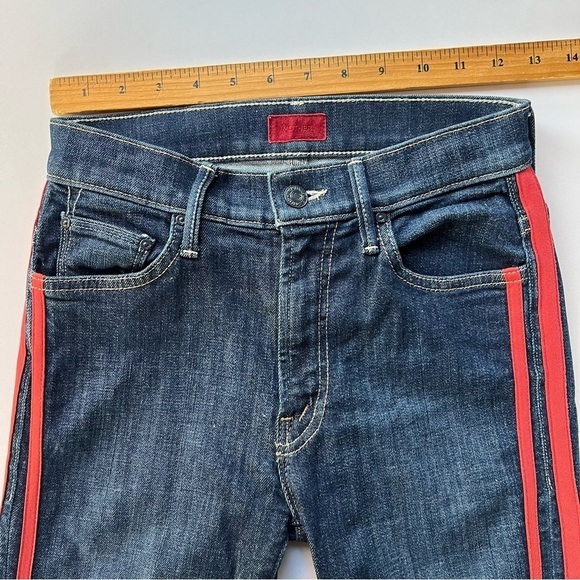 MOTHER Insider Crop Step Fray in Speed Racer‎ Red Stripe Raw Hem Jeans 24 - Picture 12 of 17